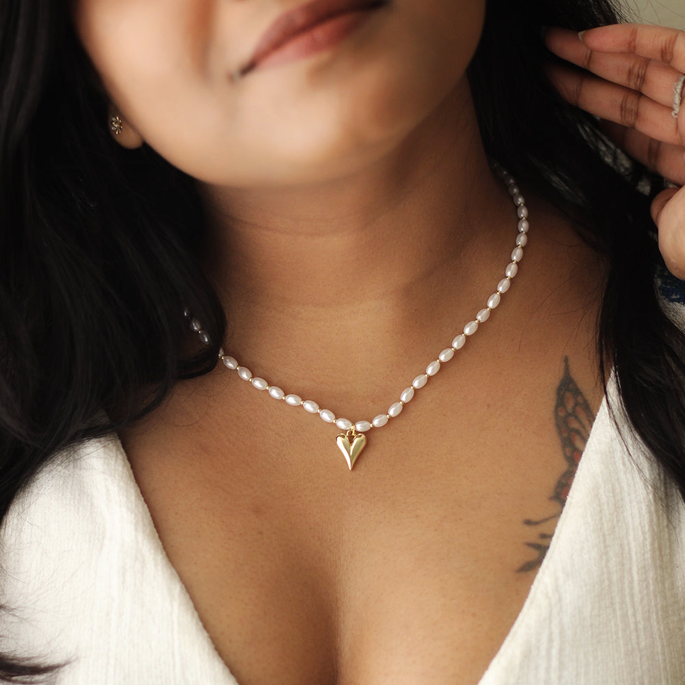Golden Heart Pearl Necklace