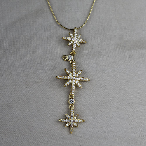 Celestial North Star Triple Drop Golden Anti-Tarnish Necklace