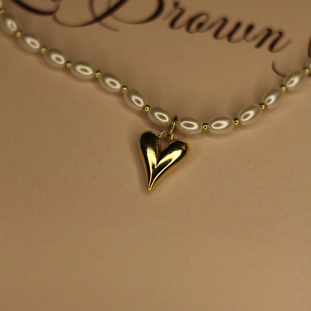 Golden Heart Pearl Necklace