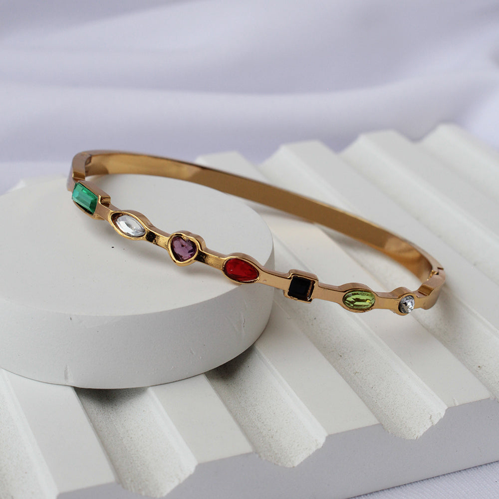 Multi-Gemstone Gold Bangle