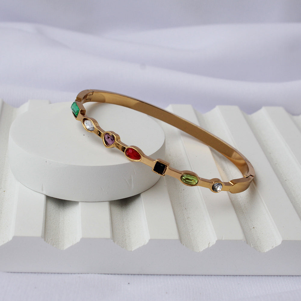 Multi-Gemstone Gold Bangle