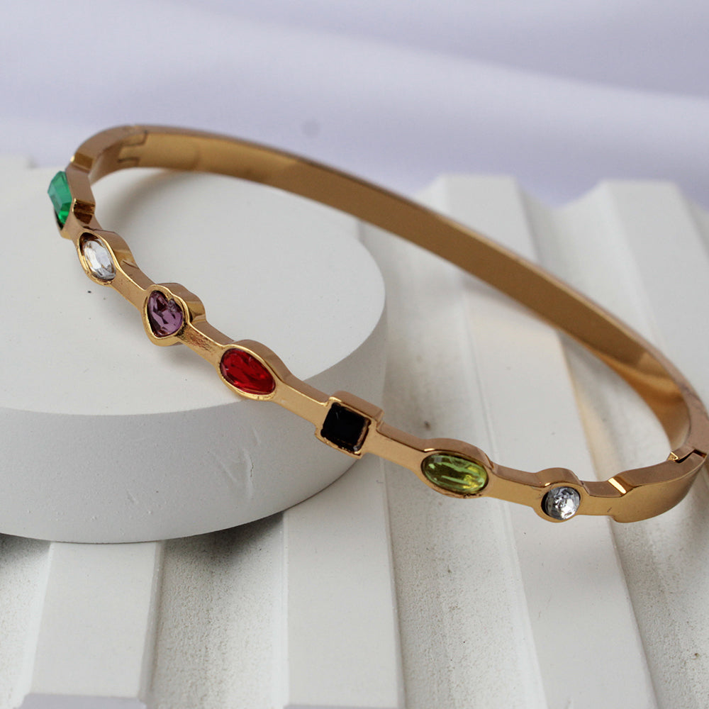 Multi-Gemstone Gold Bangle